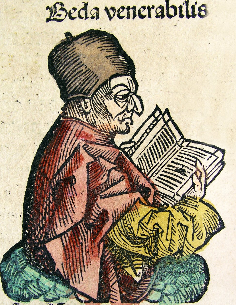 Portrait de Bède (673-735), publié dans la Chronique de Nuremberg, 1493 - German School