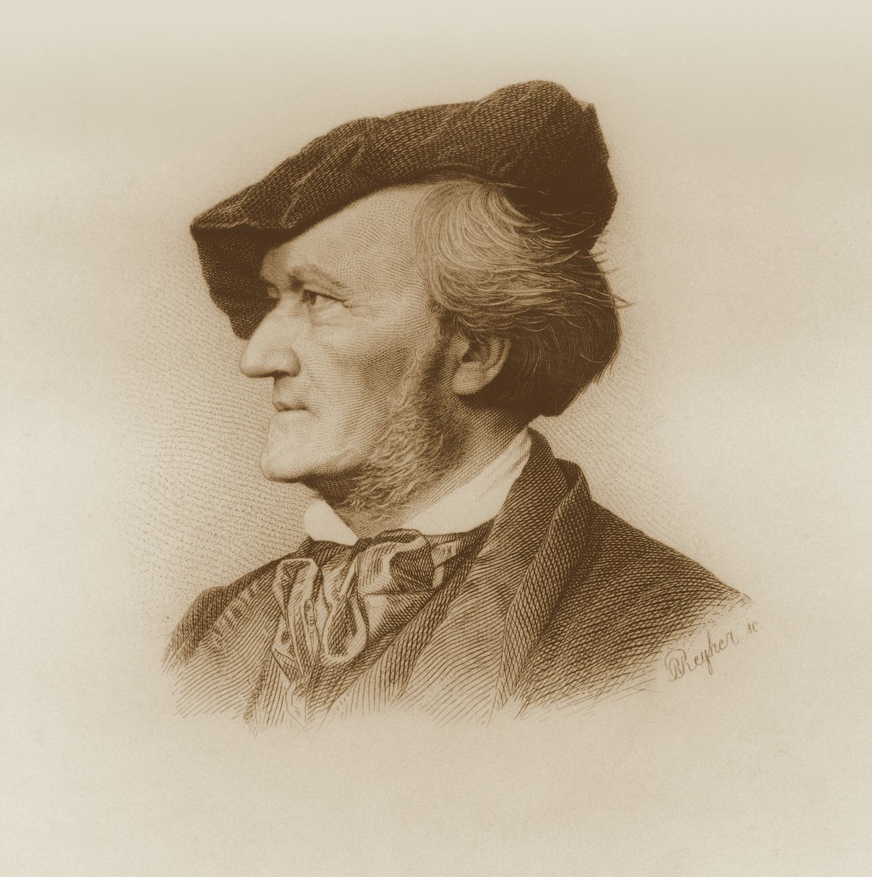 Portrait de Richard Wagner (1813-83) compositeur allemand, gravé par Robert Reyher (1838-77) - German School
