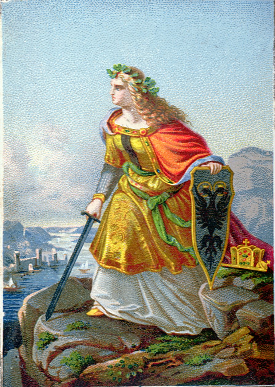 Carte postale représentant Germania et le Rhin, c.1860 - German School