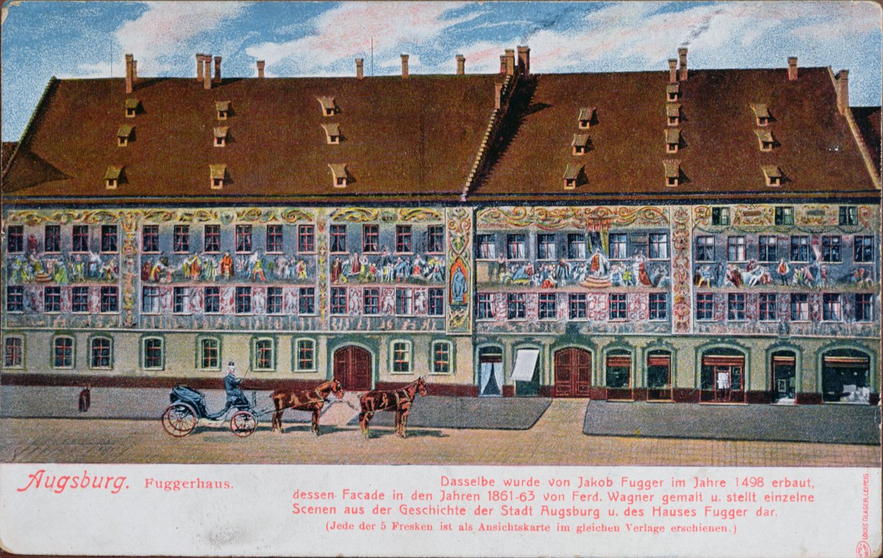 Carte postale représentant la Fuggerhaus, Augsbourg - German School