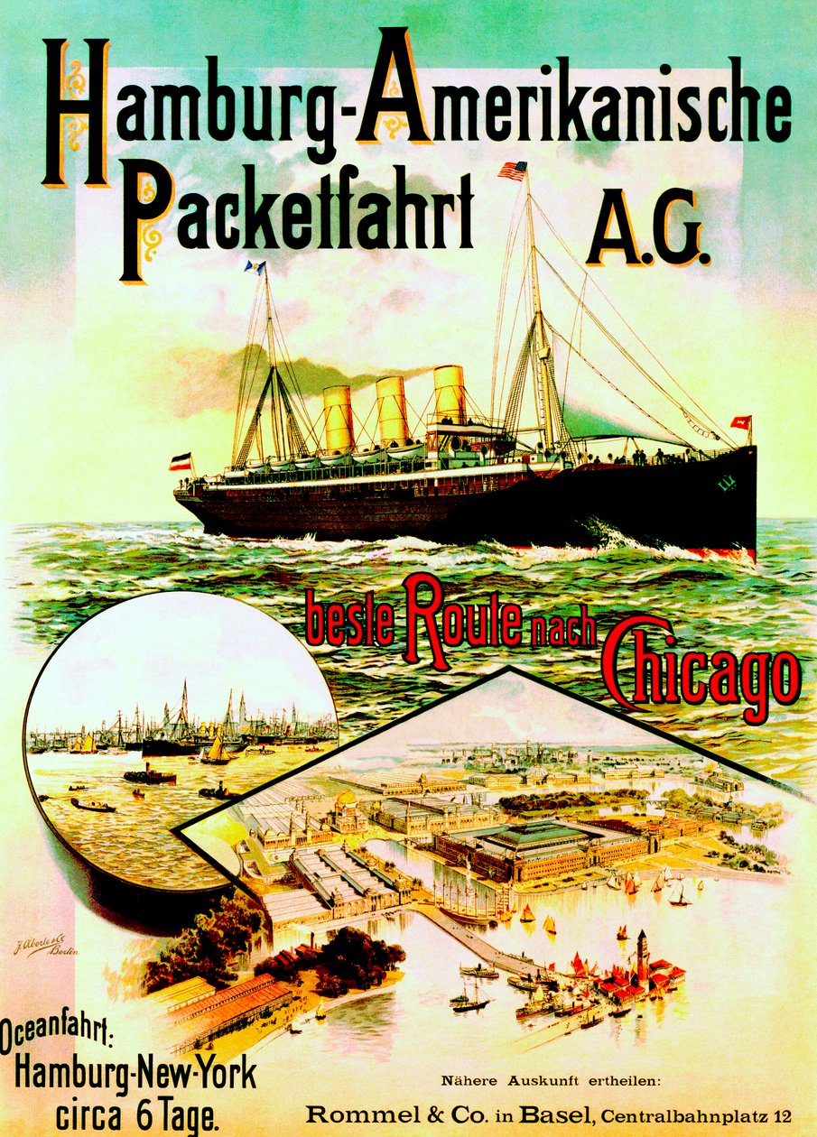 Affiche publicitaire pour la Hamburg American Line, 1893 - German School