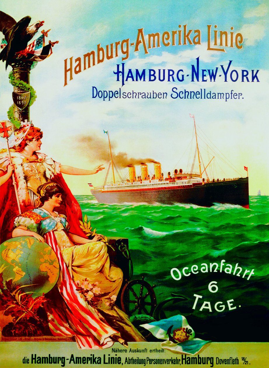Affiche publicitaire pour la Hamburg American Line, 1897 - German School