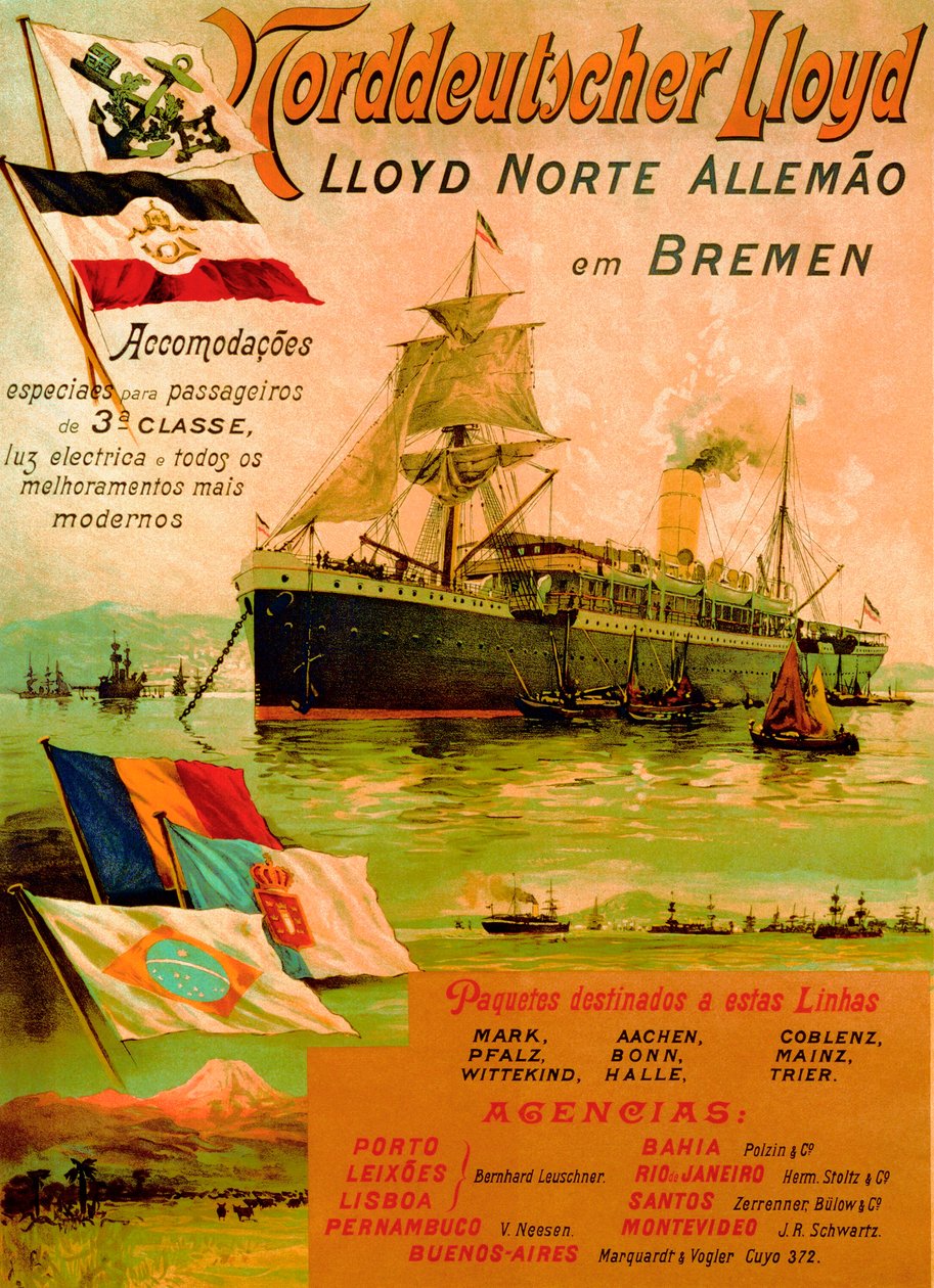 Affiche publicitaire pour la North German Lloyd Line, 1898 - German School