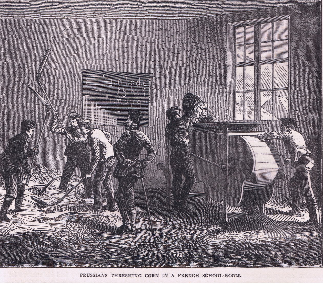 Prussiens battant le blé dans une salle de classe française, Histoire de la guerre entre la France et l