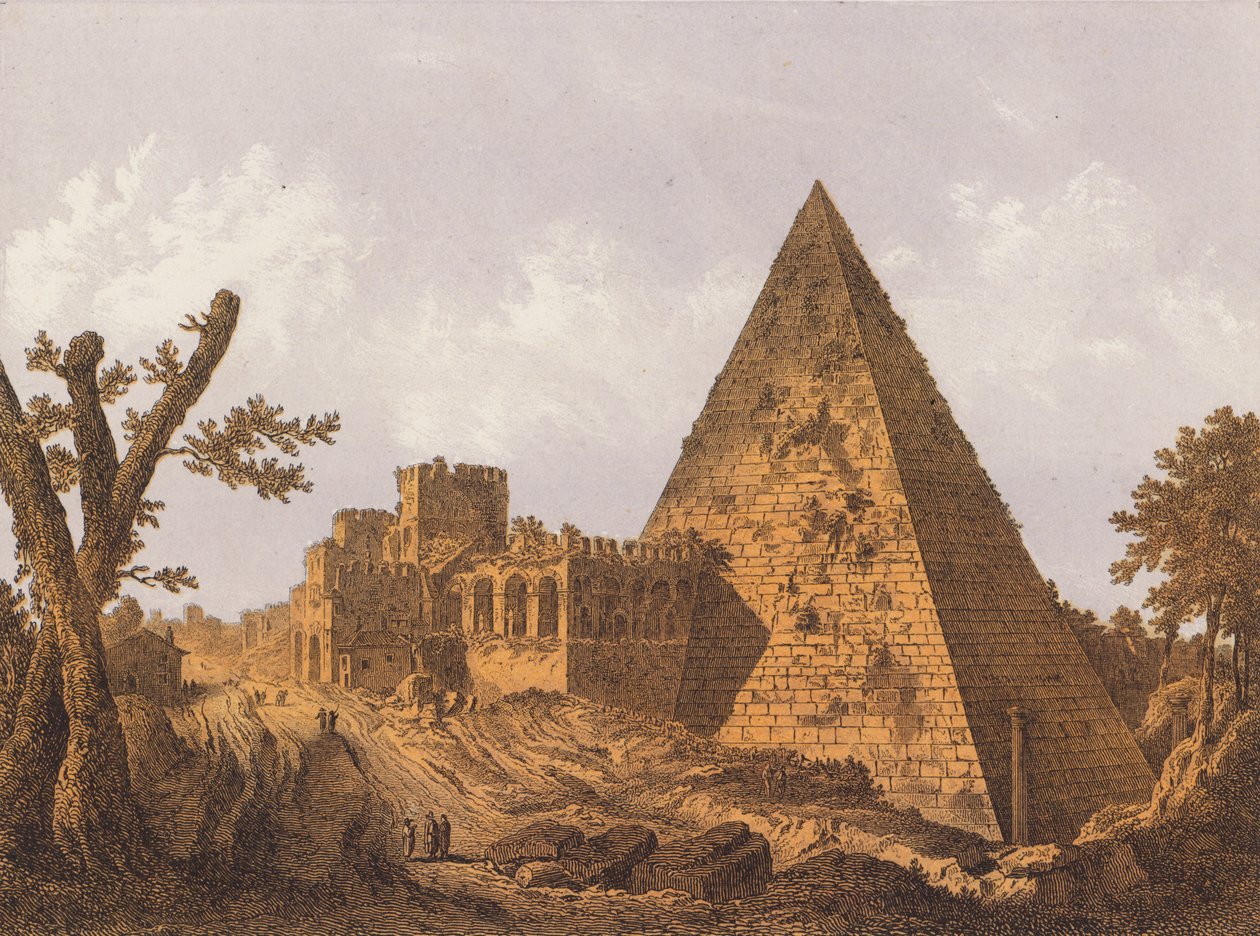 Pyramide de Cestius, Rome (lithographie couleur) - German School