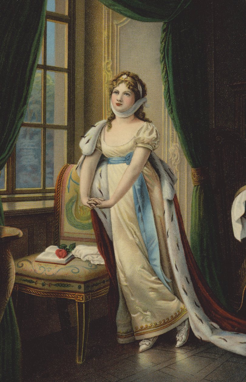 La reine Louise de Prusse lors de son vol vers Memel (lithographie couleur) - German School