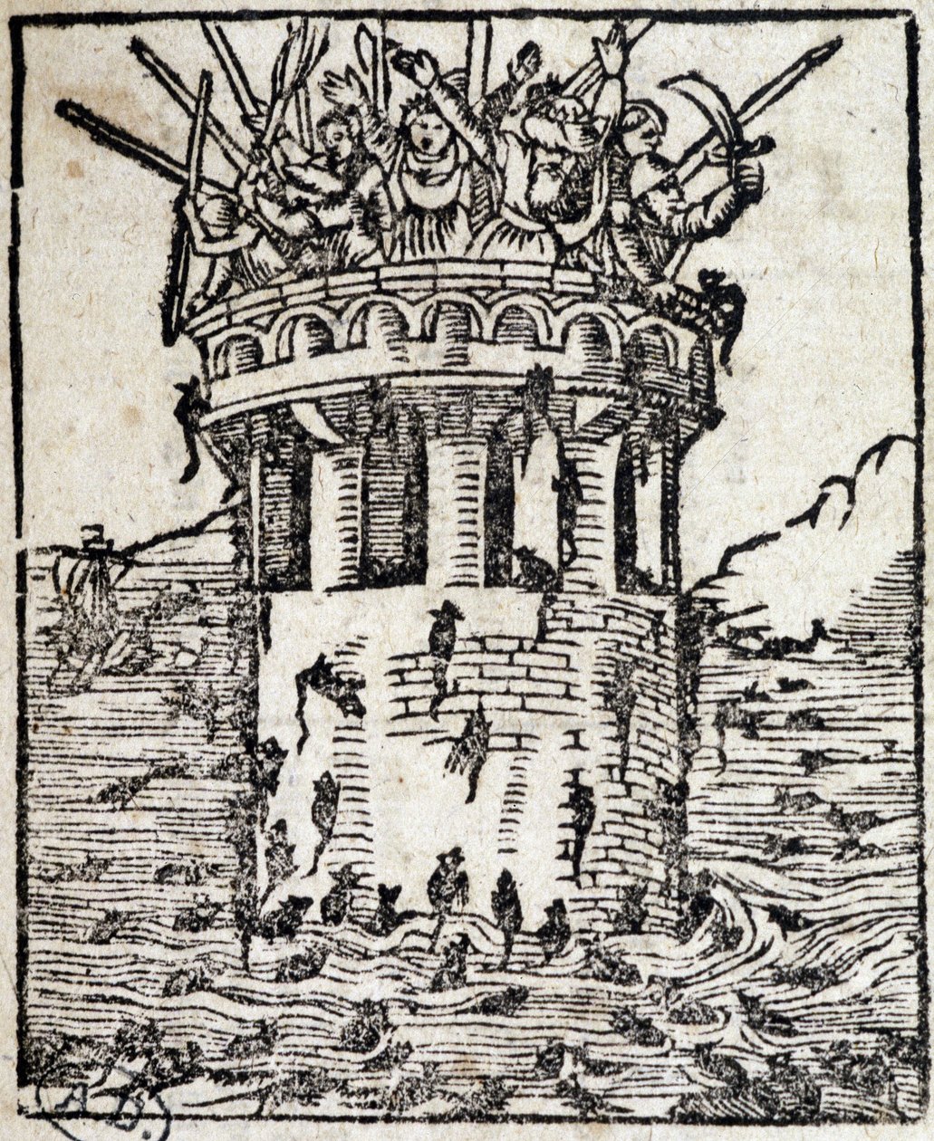 Rats attaquant une tour - gravure allemande du 16ème siècle - German School