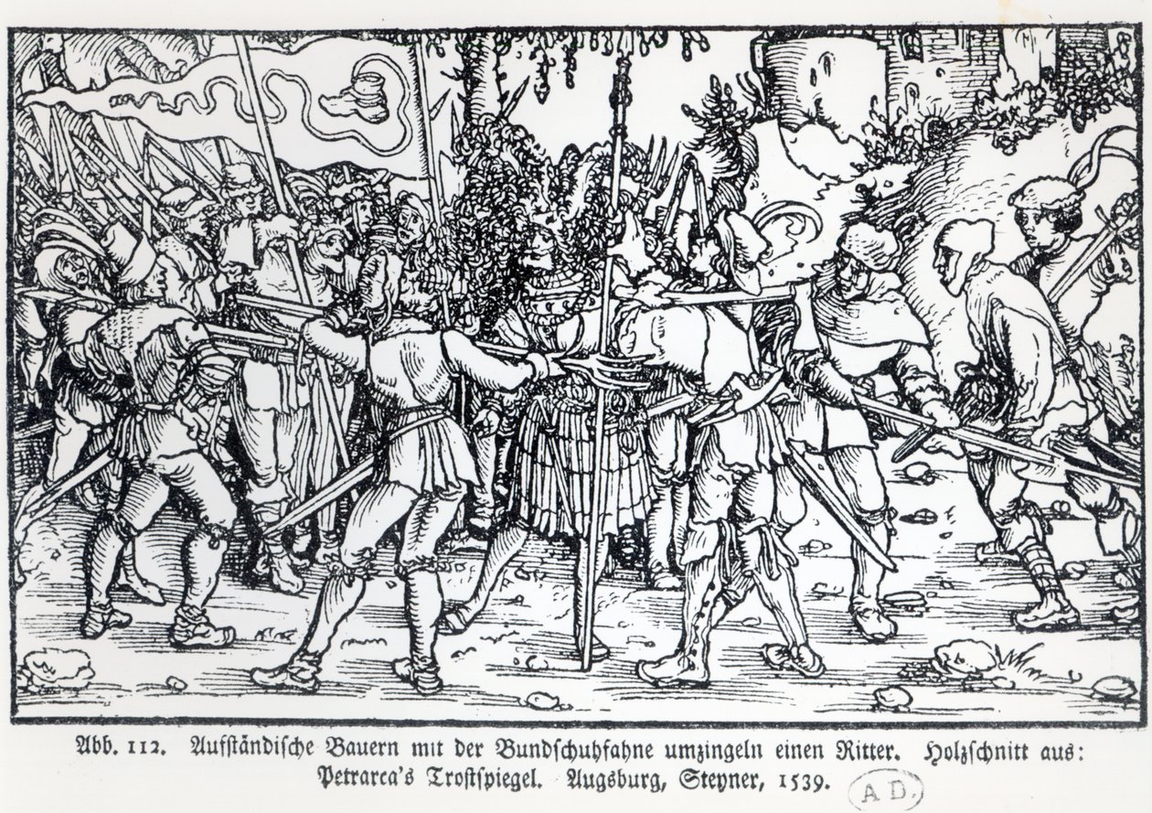 Paysans rebelles entourant un chevalier, d