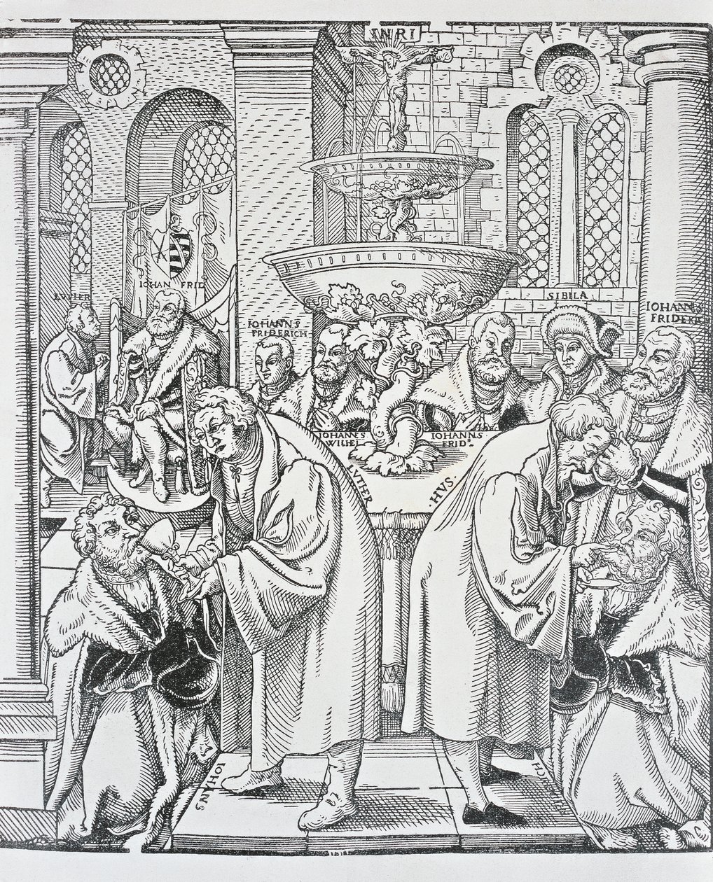Réformateurs Martin Luther et Jan Hus administrant la communion - German School