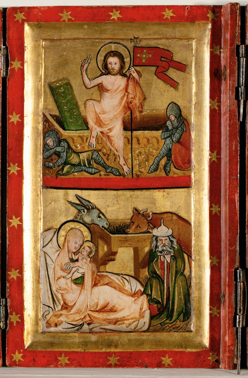 Résurrection et gardiens endormis, haut ... (tempera sur bois) - German School