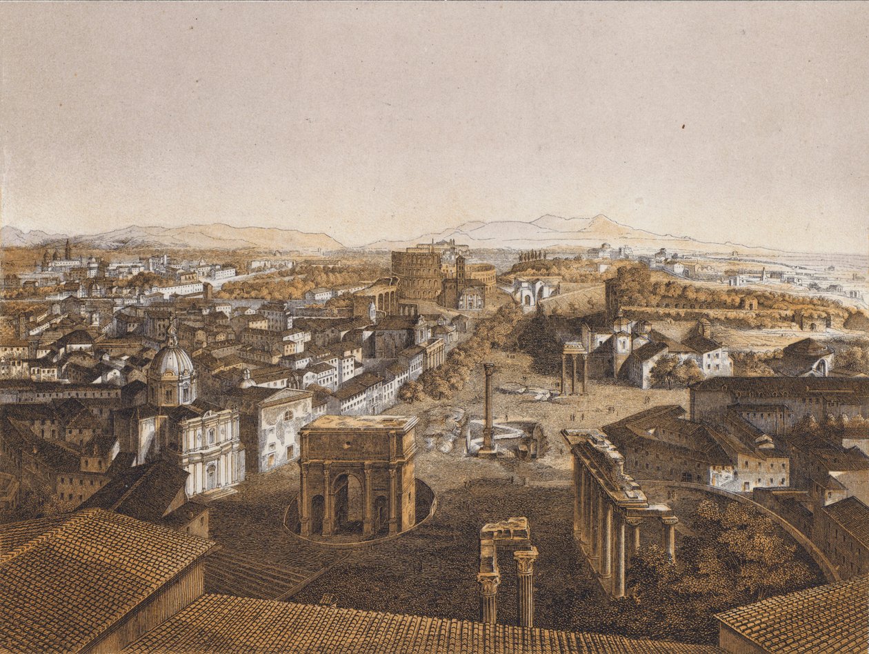 Rome depuis le Capitole (lithographie couleur) - German School