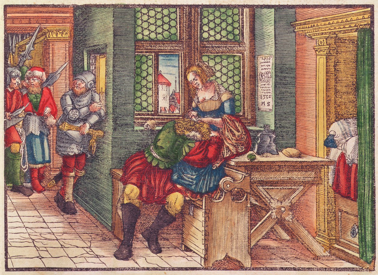 Samson et Dalila, de la Bible de Luther, vers 1530 - German School