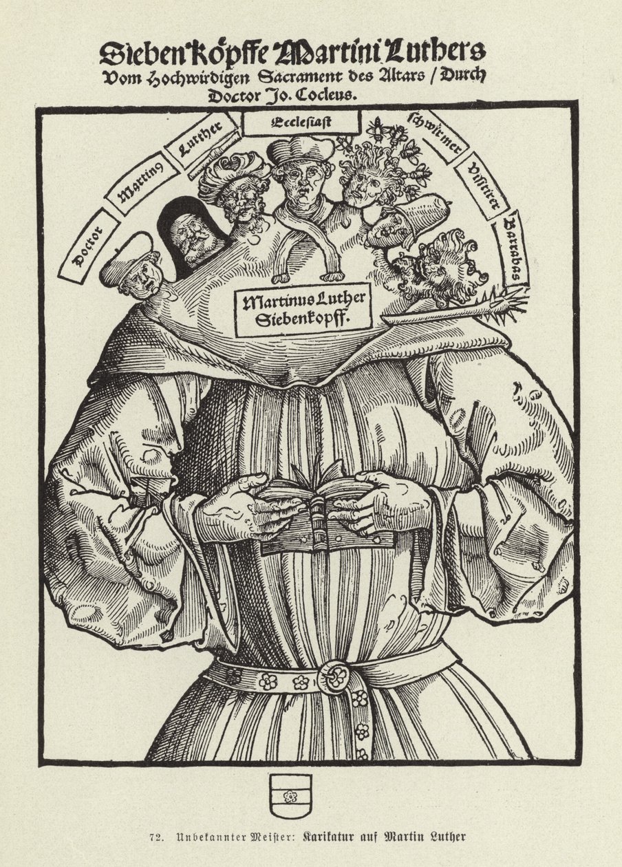 Sept têtes de Martin Luther (lithographie) - German School