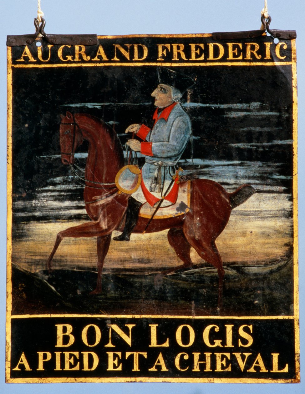 Panneau indicateur avec Frédéric le Grand à cheval pour l