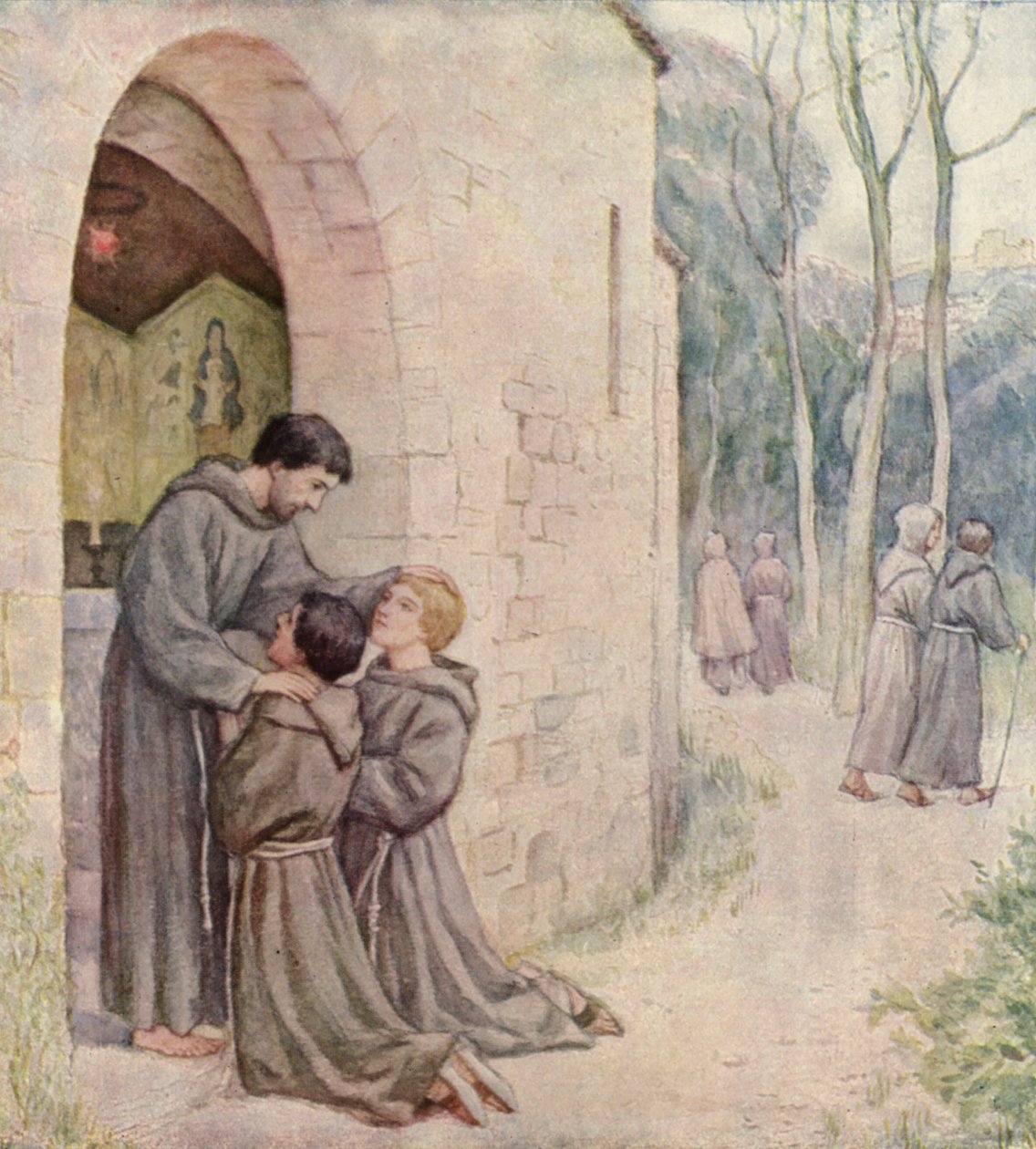 La première mission de saint François (lithographie couleur) - German School