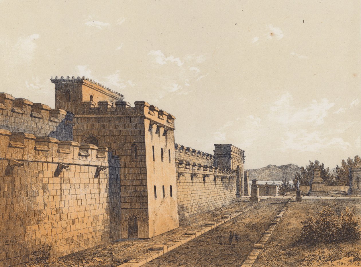 Rue à Pompéi, Campanie, Italie (lithographie couleur) - German School