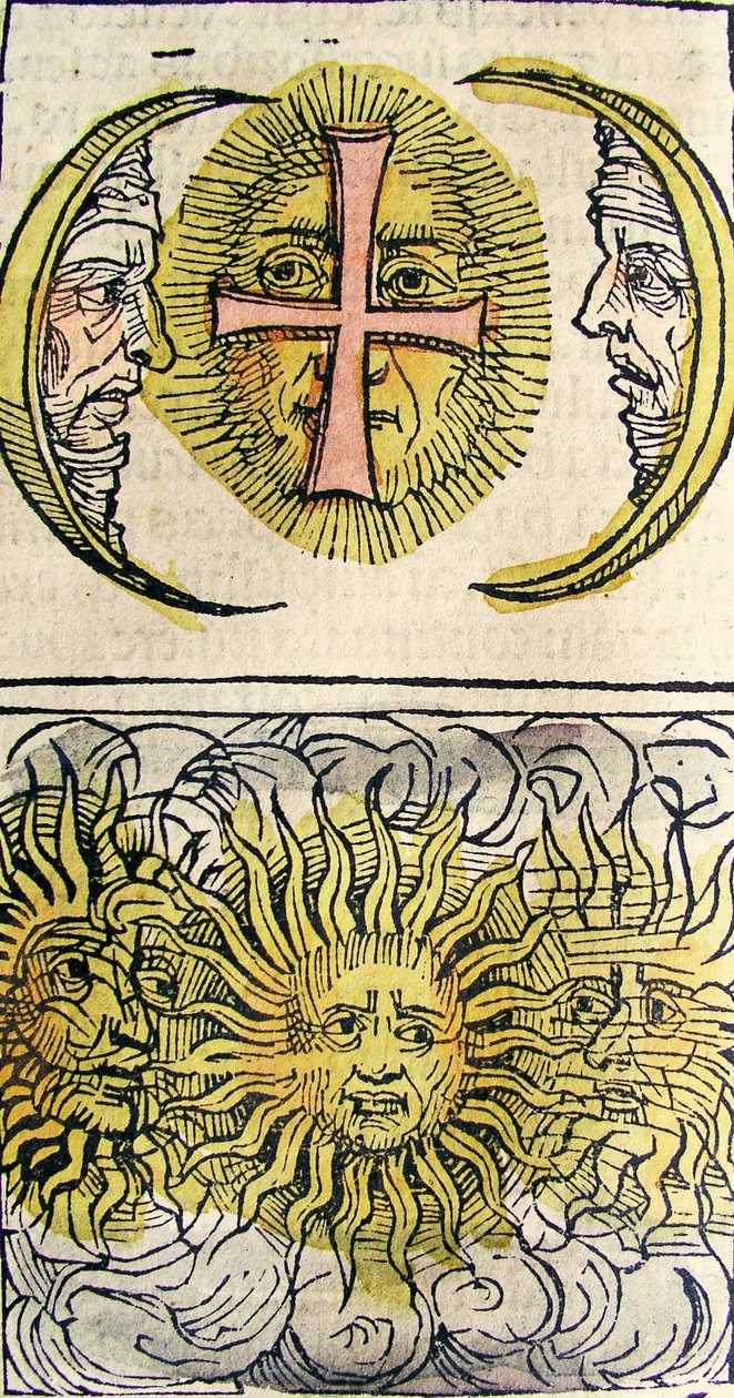 Parhélies et parasélènes, publié dans la Chronique de Nuremberg, 1493 - German School