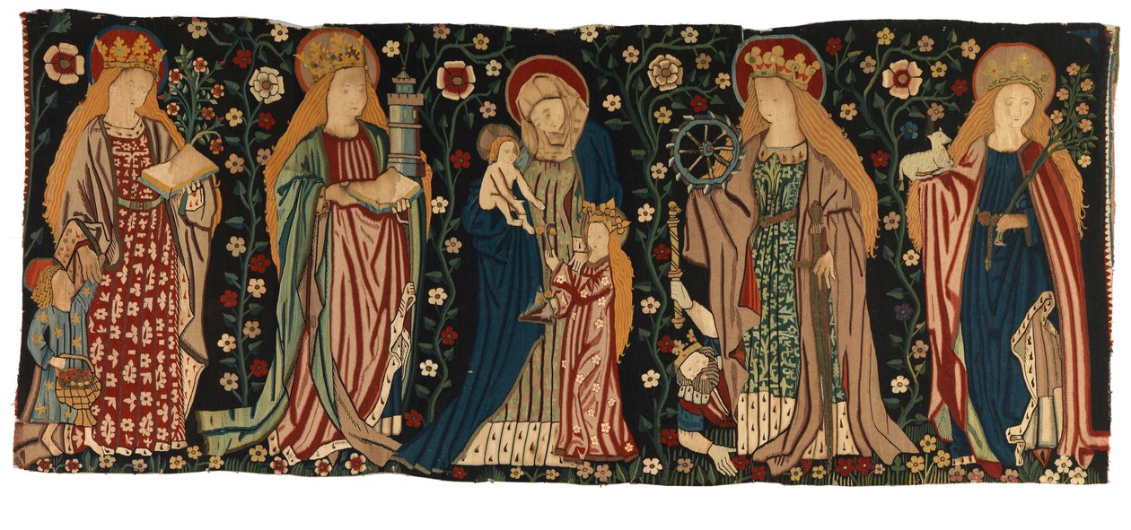 Antependium de tapisserie représentant Sainte Anne, la Vierge et le Christ, et quatre saintes femmes, du Moyen-Rhin - German School