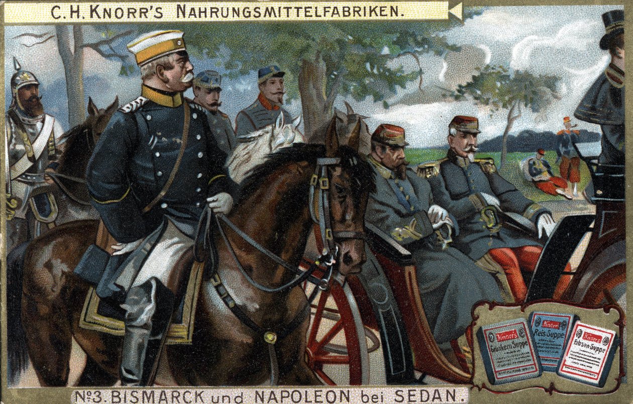 La bataille de Sedan, guerre de 1870 : le général Otto von Bismarck (1815-1898), roi de Prusse, escorte l