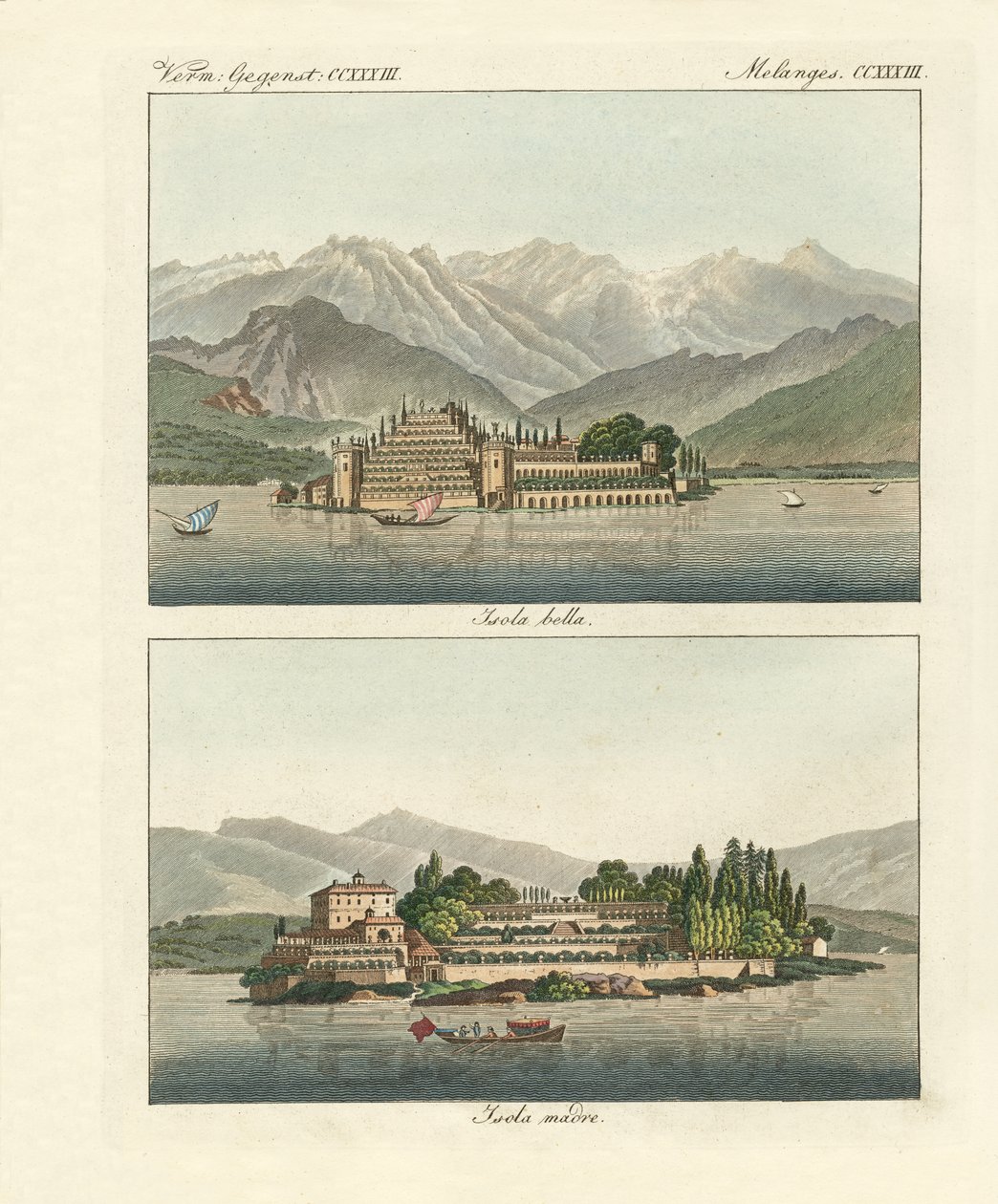 Les îles Borromées (gravure en couleur) - German School