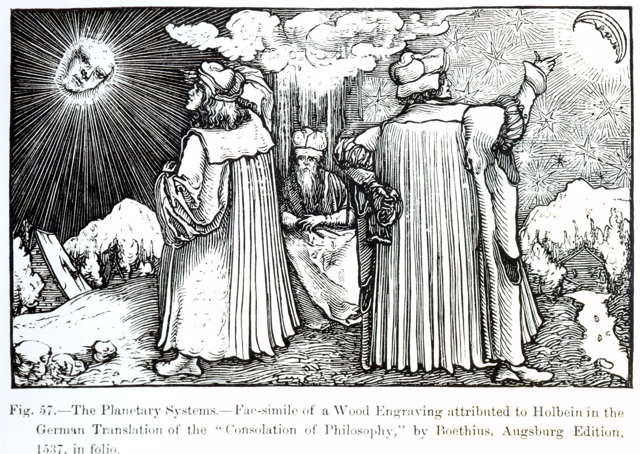 Les systèmes planétaires, de La Consolation de la Philosophie par Boèce, publié en 1537, illustration de Science et Littérature au Moyen Âge et à la Renaissance, écrit et gravé par Paul Lacroix - German School