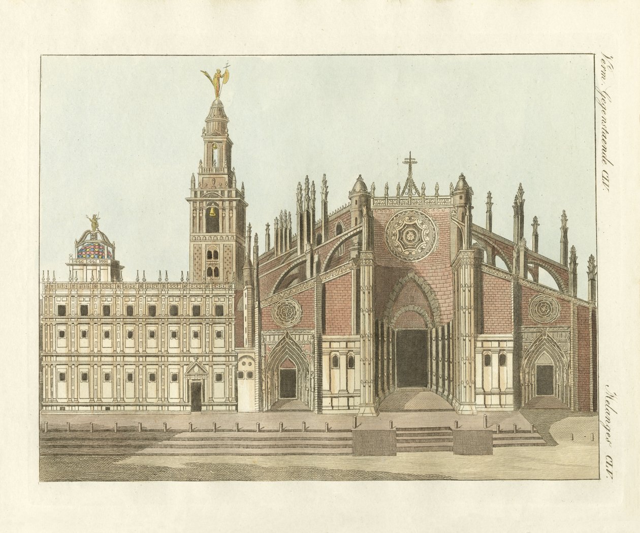 La cathédrale ou église métropolitaine de Séville (gravure en couleur) - German School