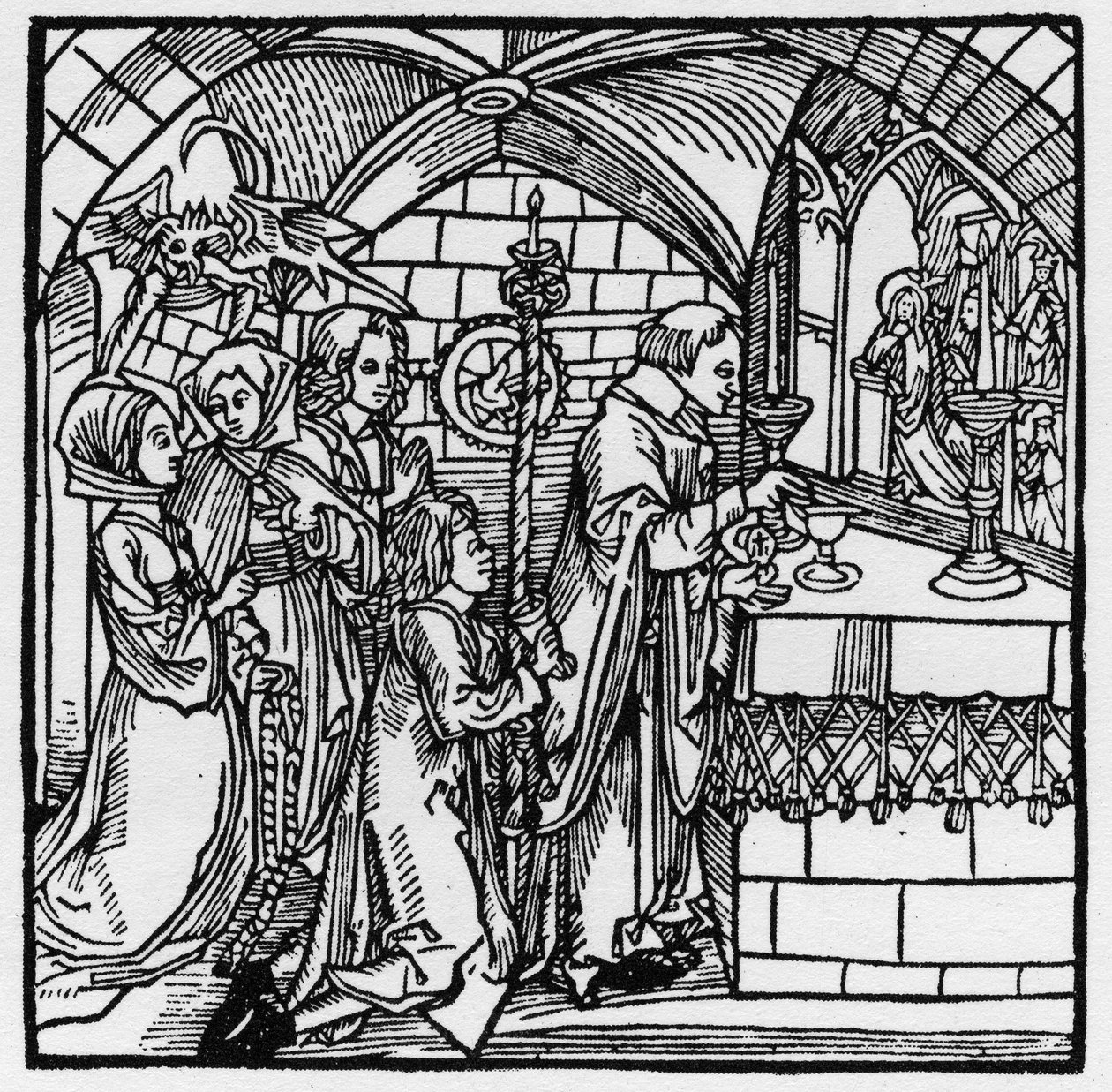 Le diable fait bavarder les femmes pendant la messe - dans « Der Ritter von Turn » par le chevalier Marquard vom Stein - German School