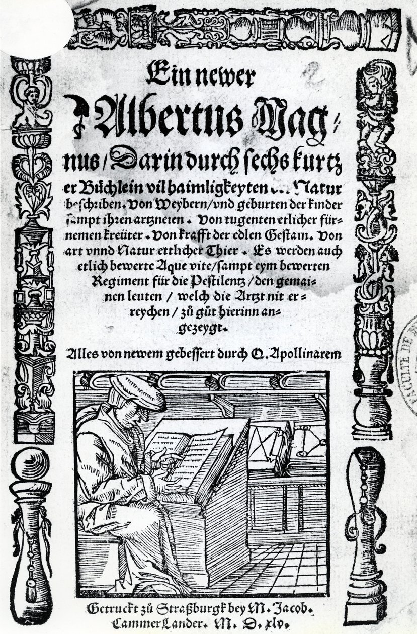 Page de titre pour un nouvel Albertus Magnus : six petits livres décrivant de nombreux secrets de la nature, publié en 1514 - German School