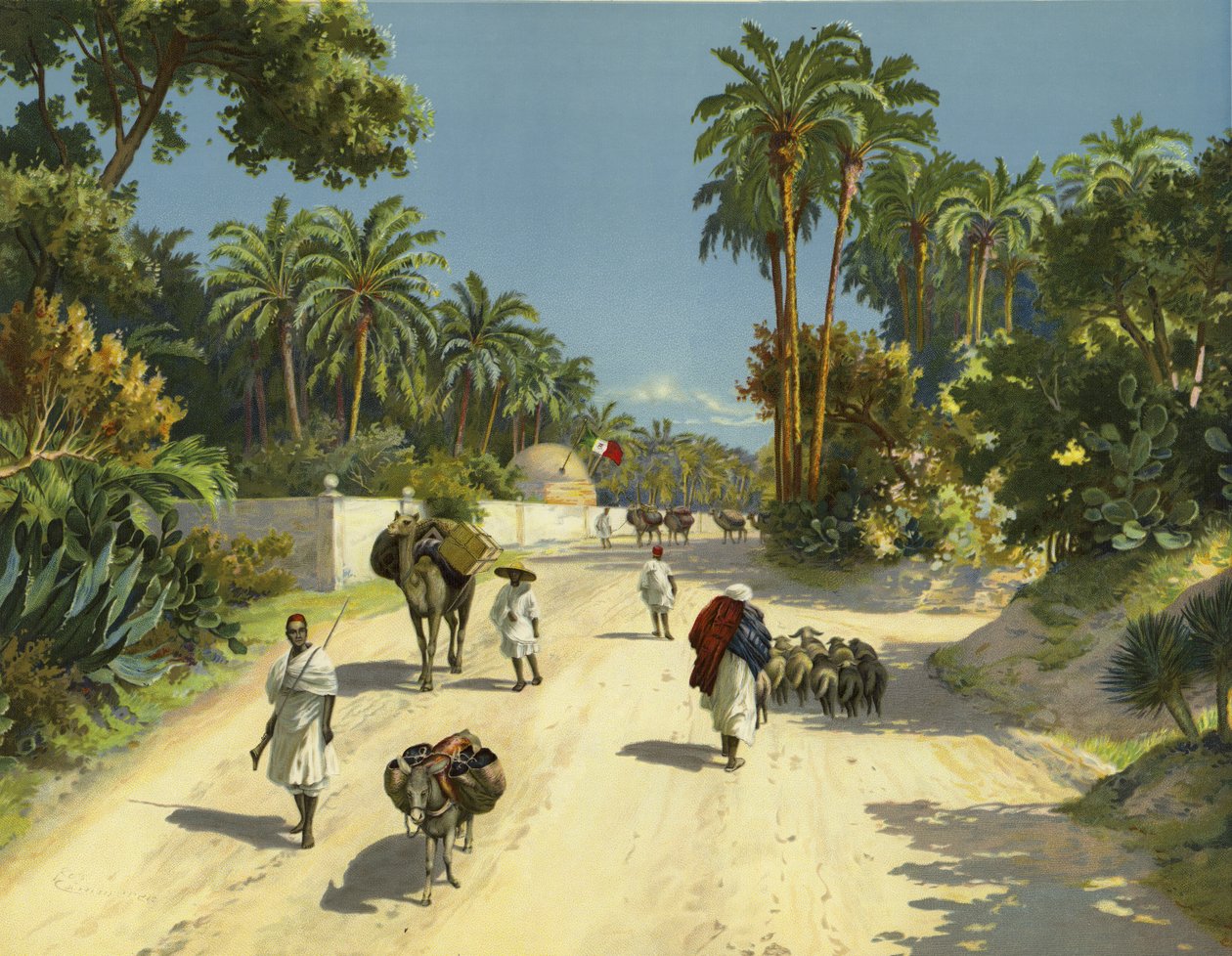Tripoli, Libye, Afrique (chromolitho) - German School