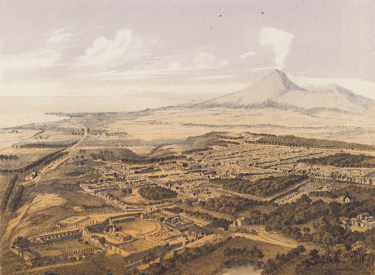 Vue de Pompéi, Campanie, Italie (lithographie couleur) - German School