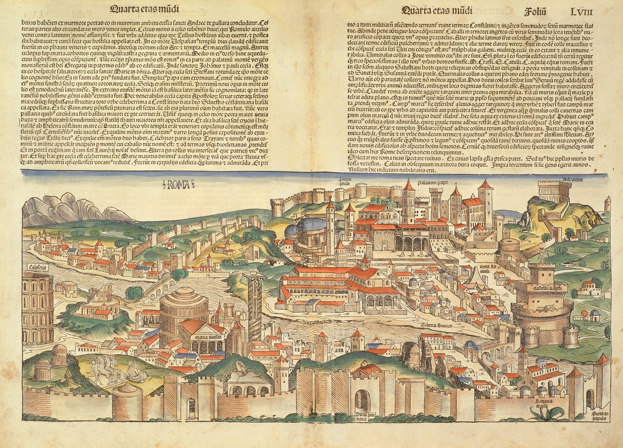 Vue de la ville de Rome, tirée de la Chronique de Nuremberg par Hartmann Schedel, 1493 - German School