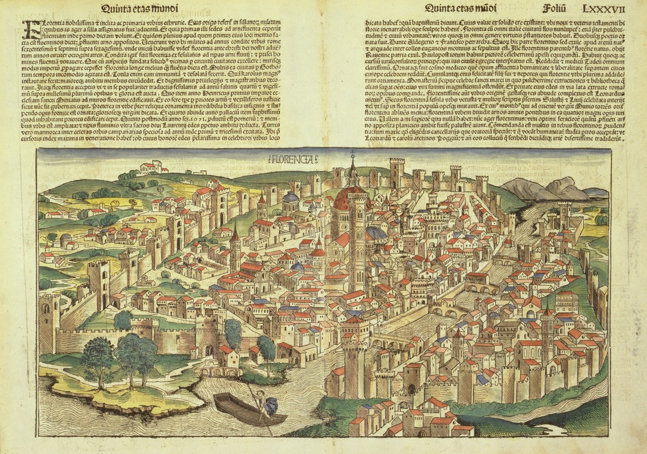 Vue de la ville fortifiée de Florence, tirée de la Chronique de Nuremberg par Hartmann Schedel, 1493 - German School