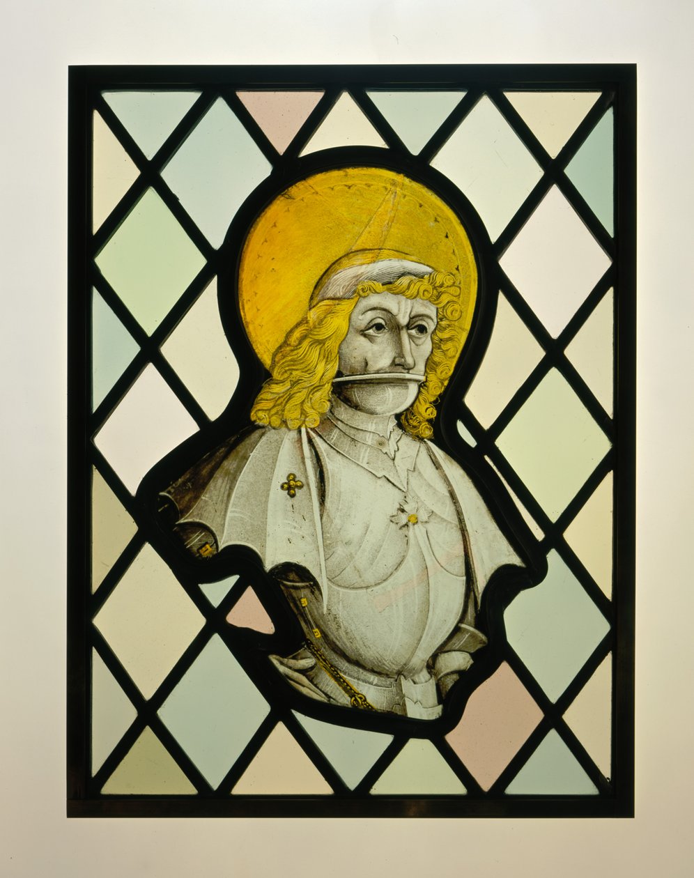Fragment de panneau de fenêtre avec saint armé - German School