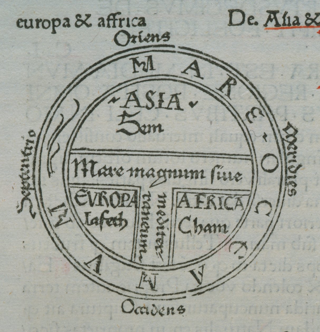 f.177v Carte T-in-O, avec noms de lieux en caractères d