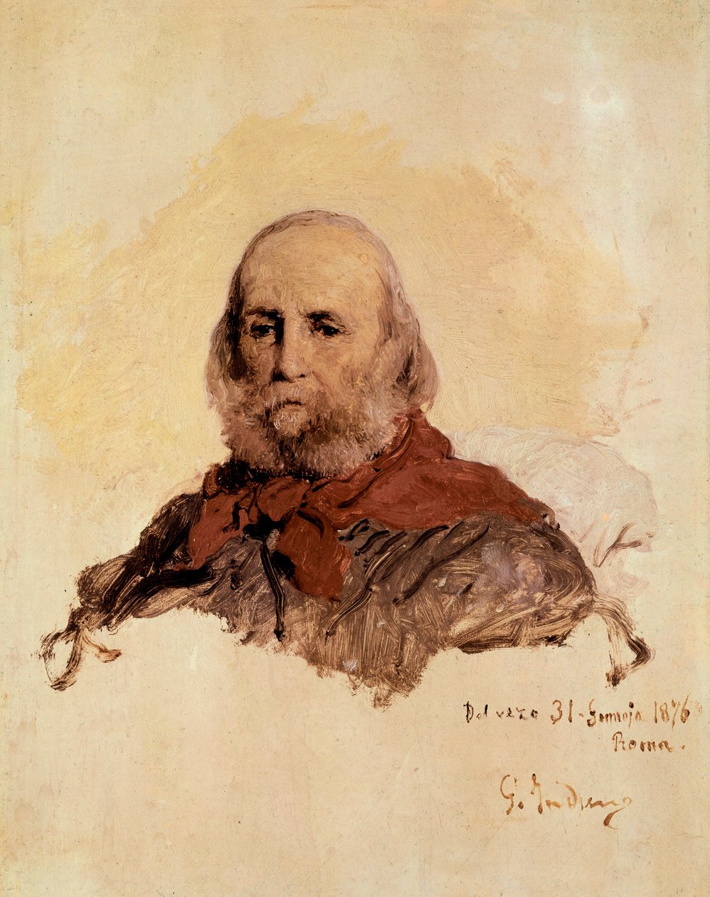 Unité italienne : portrait de Giuseppe Garibaldi (1807-1882), patriote italien. Œuvre de Gerolamo (Girolamo) Induno (1825-1890) - Gerolamo Induno
