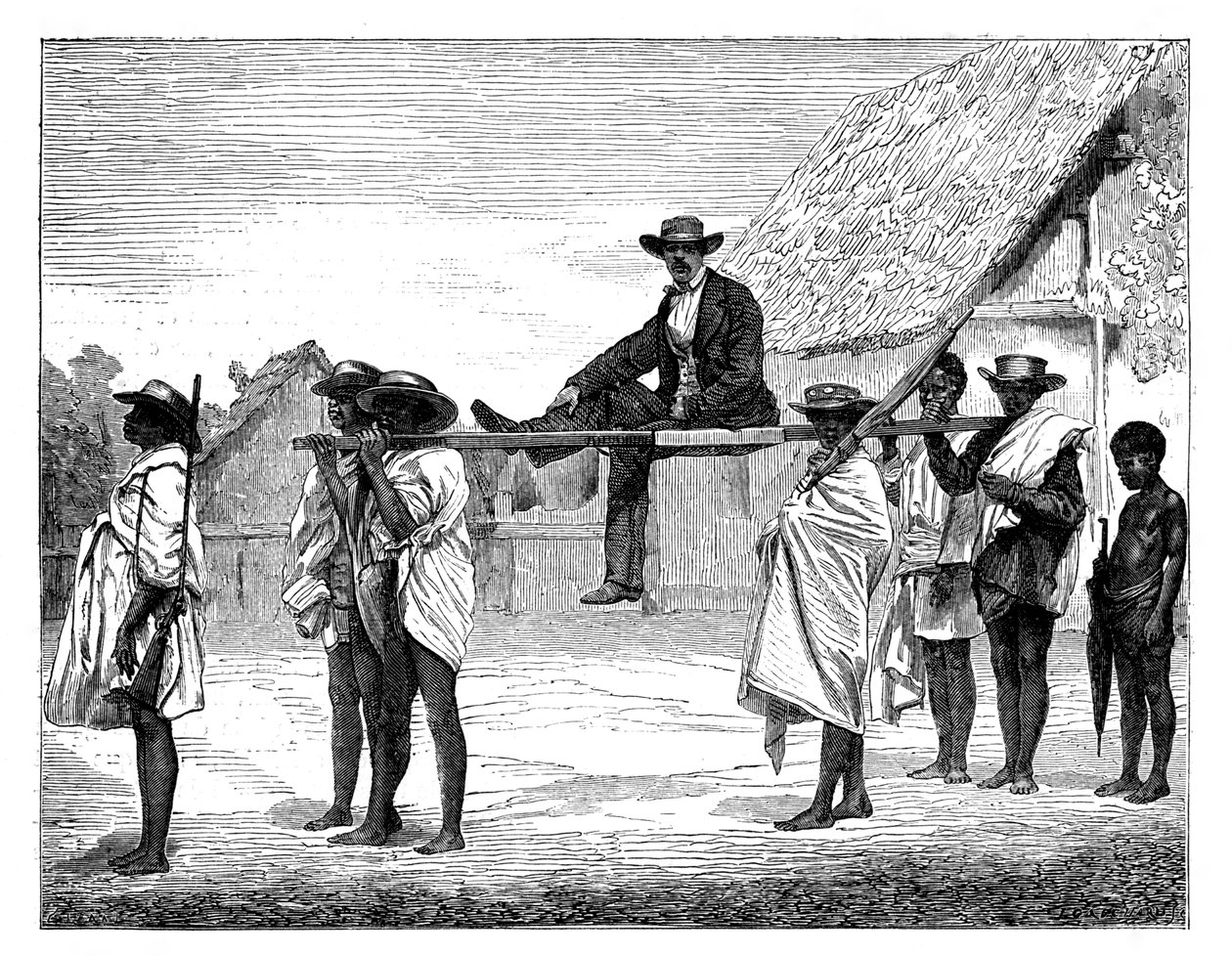 Indigènes africains portant un homme blanc, Afrique - Gerome Staal