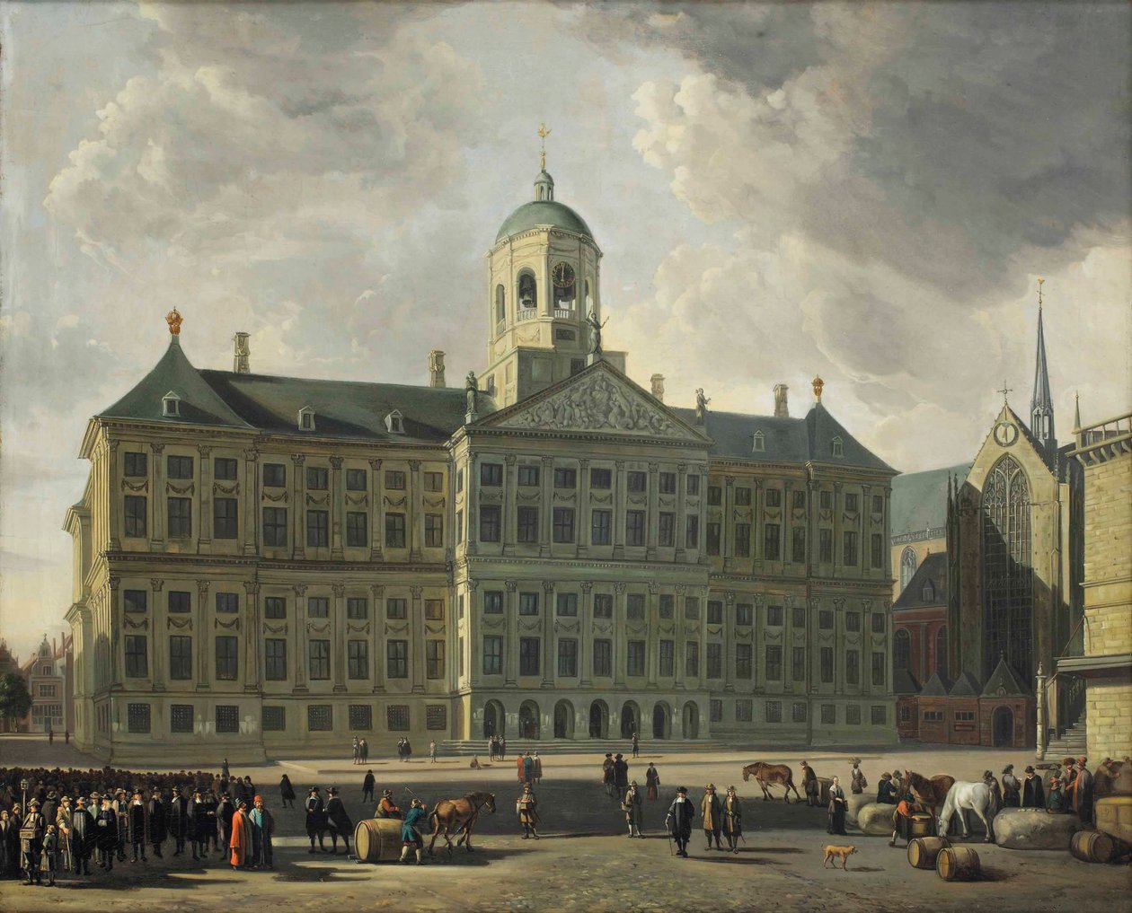 Vue du Dam avec la nouvelle mairie, la Nieuwe Kerk et la Waag, Amsterdam - Gerrit Adriaensz Berckheyde