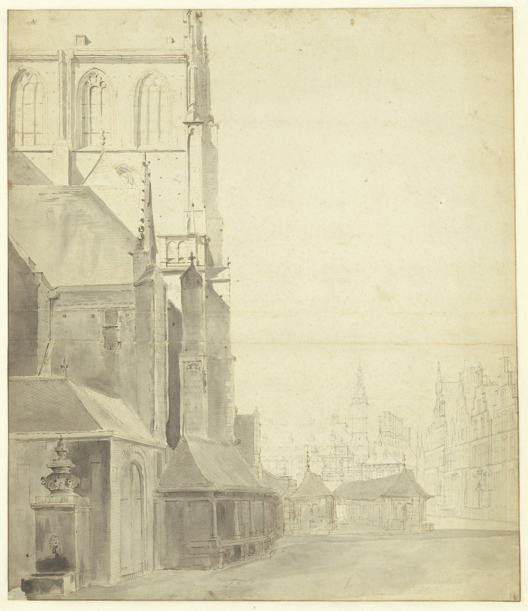 Marché aux poissons, côté est, avec pompe - Gerrit Adriaenszoon Berckheyde