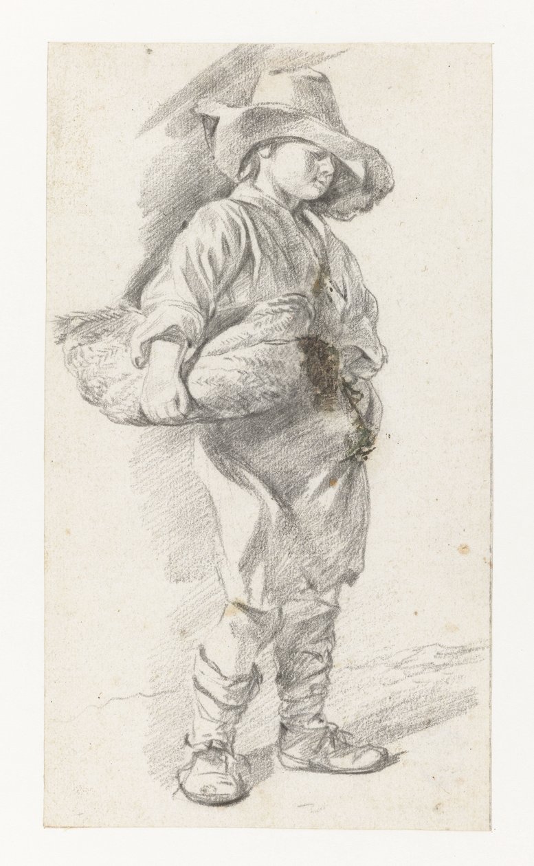 Jeune debout avec un grand chapeau, avec un panier sous le bras - Gerrit Berckheyde