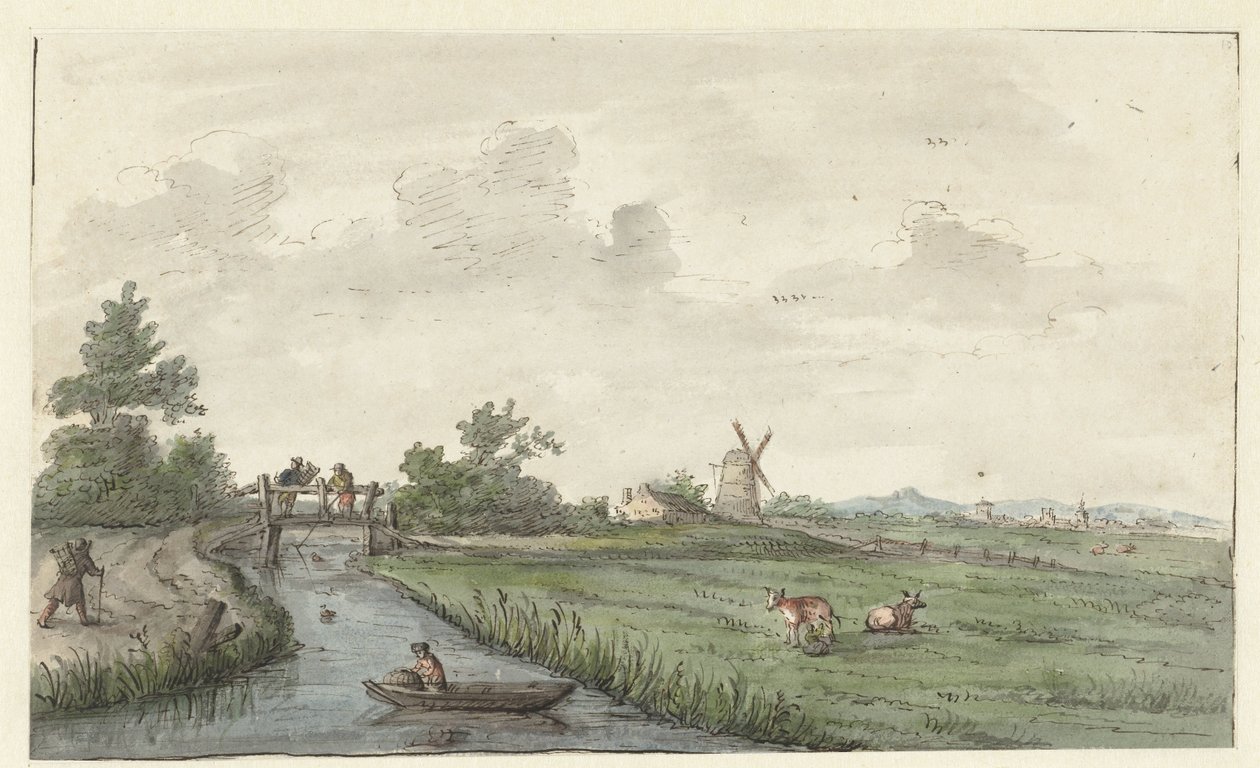 Paysage avec un fossé et un chemin de campagne - Gerrit Grasdorp (possibly)