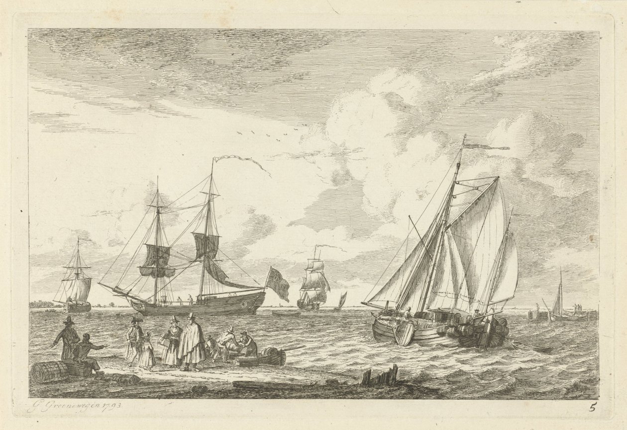 Vue de mer avec divers voiliers - Gerrit Groenewegen