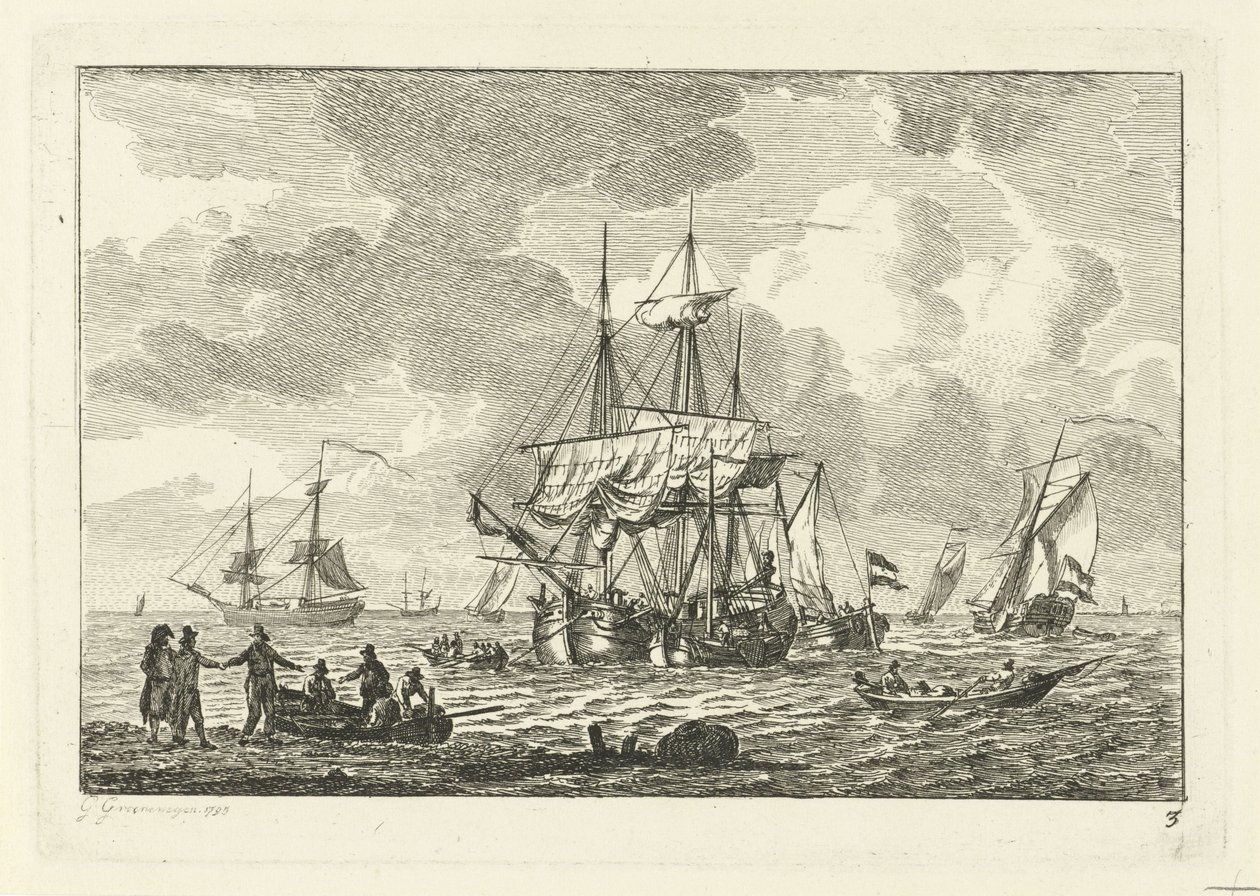 Vue de mer avec trois-mâts - Gerrit Groenewegen