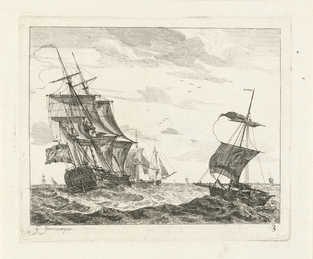 Voiliers sur une mer agitée (Zeegezichten met schepen) - Gerrit Groenewegen