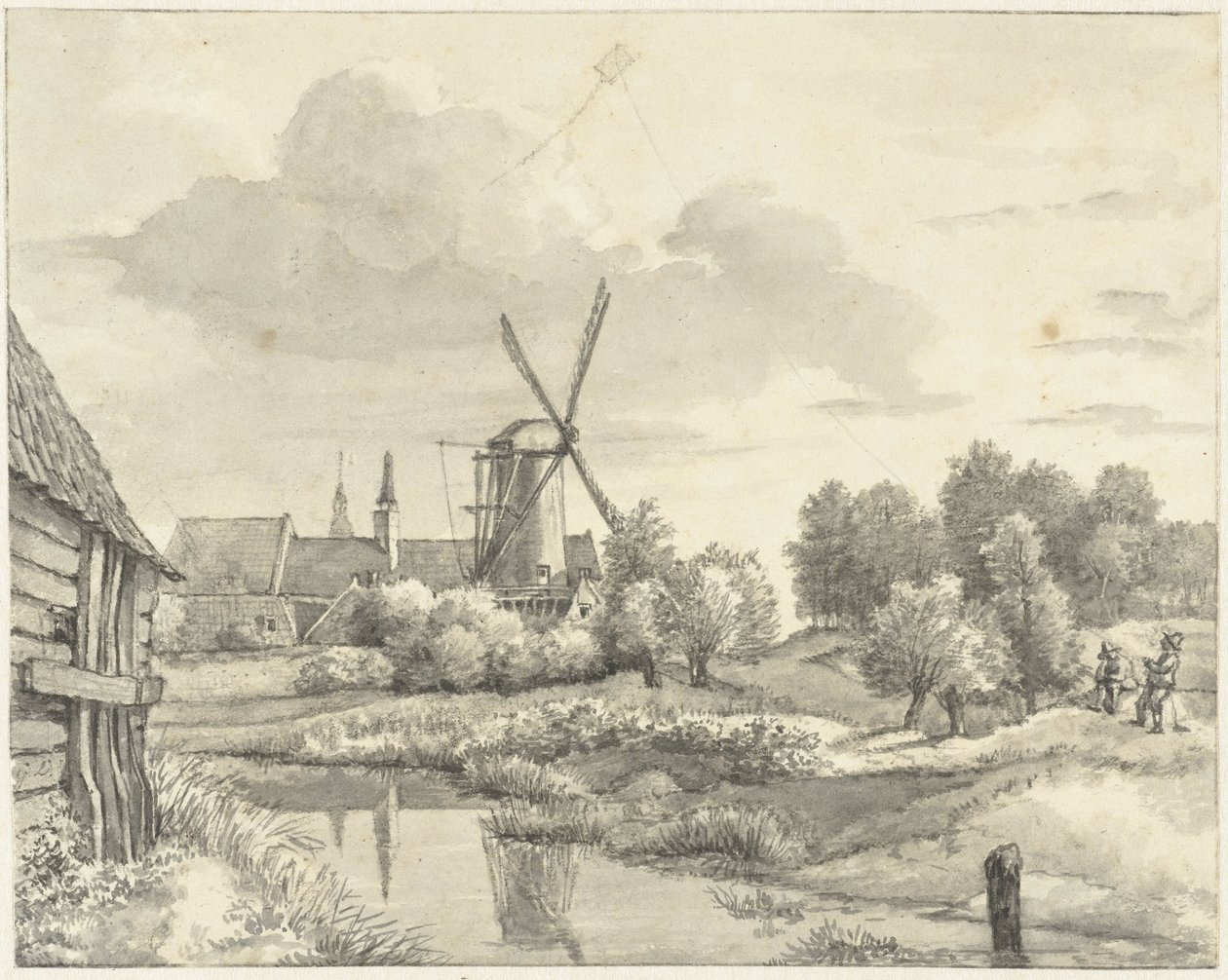 Deux garçons avec un cerf-volant près du mur de Haarlem - Gerrit Lamberts