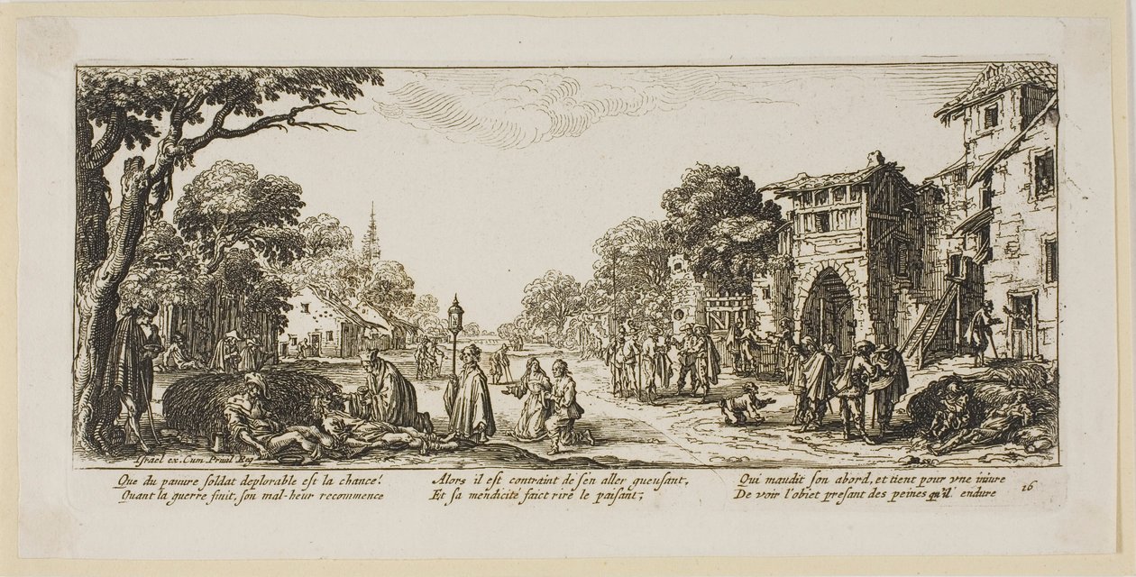 Soldats mourants au bord de la route, planche seize de La grande misère de la guerre - Gerrit Lucasz van Schagen