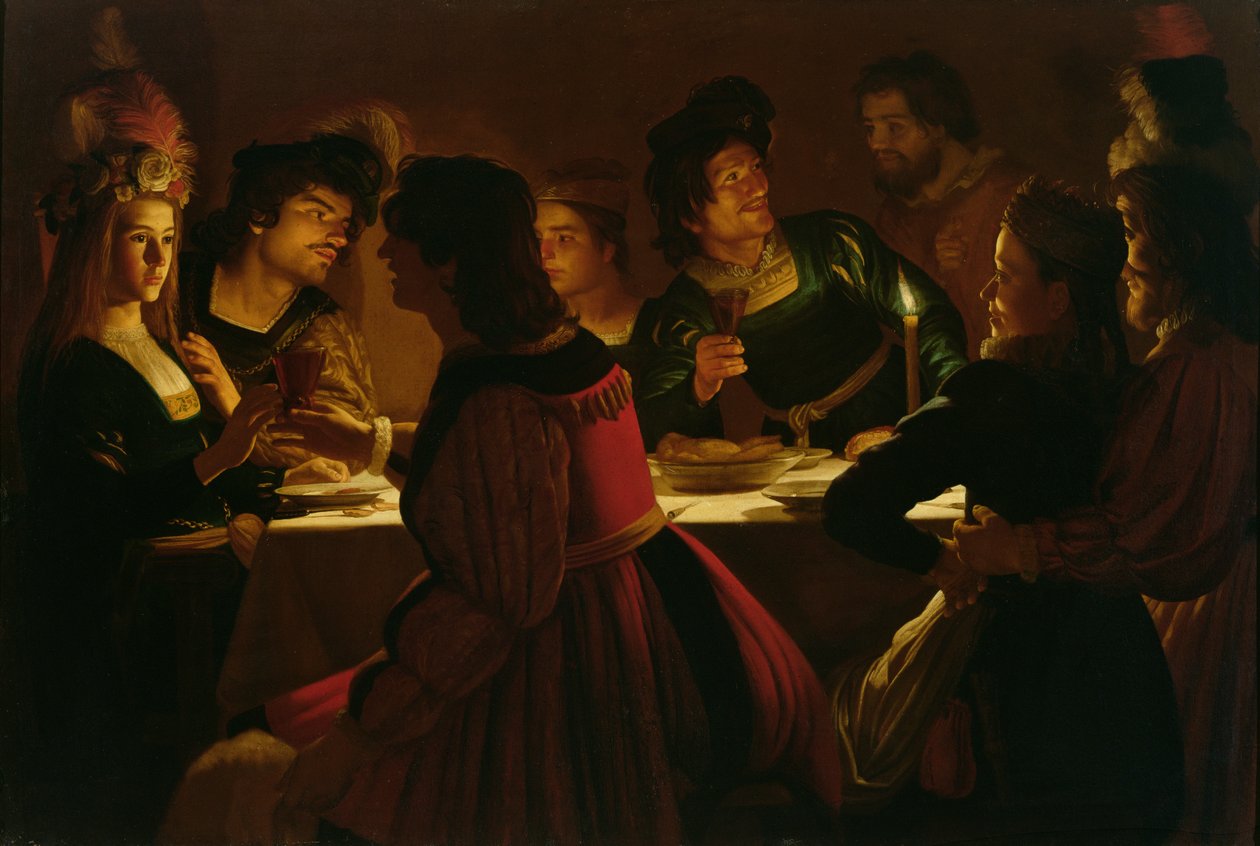 Scène de festin avec un jeune couple marié - Gerrit van Honthorst