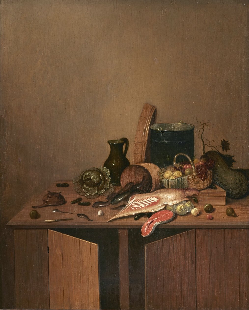Nature morte de cuisine avec viande, poisson et légumes - Gerrit van Vucht