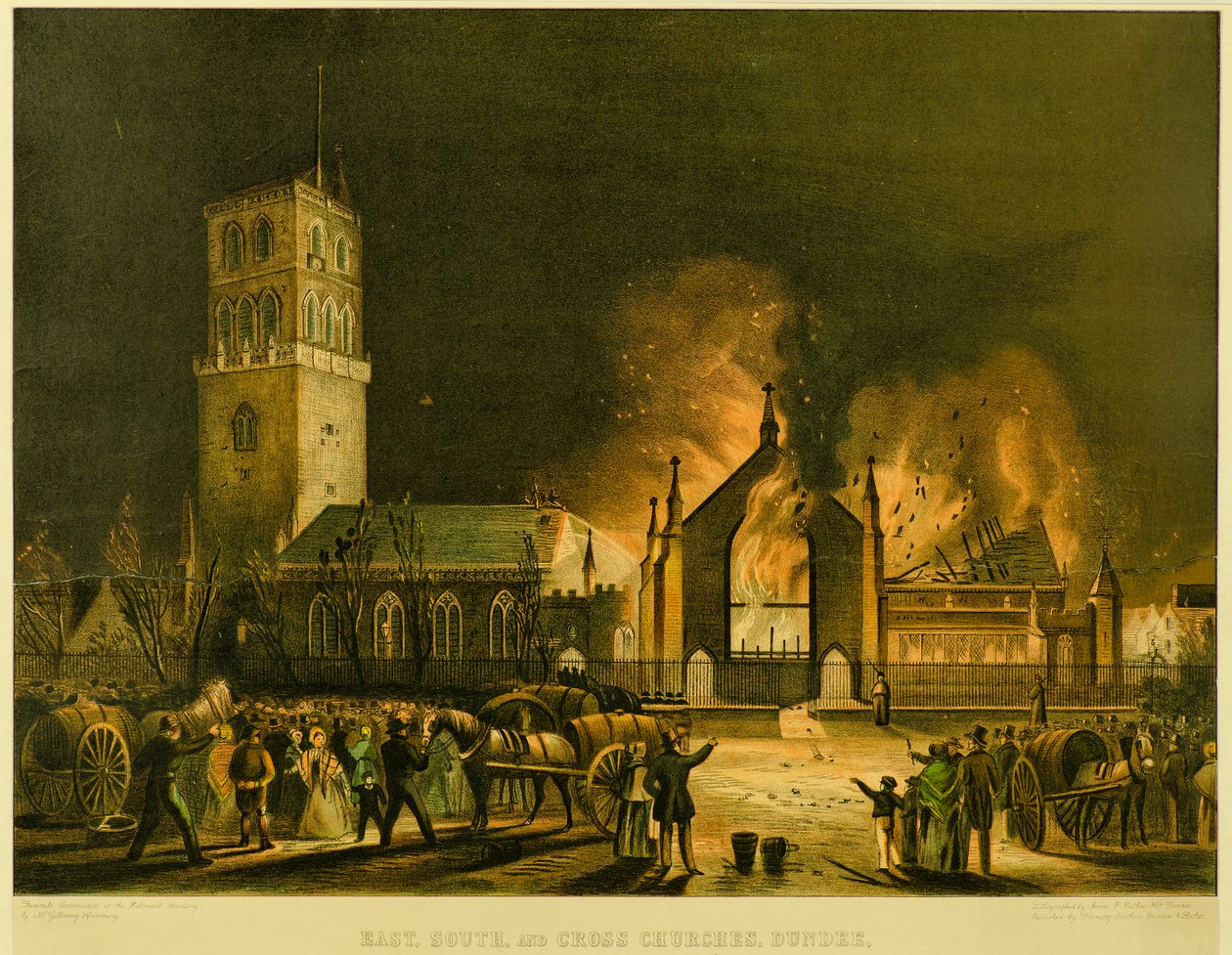 Églises Est, Sud et Croix, Dundee [comme elles apparaissaient en feu le matin du dimanche 3 janvier 1841] (d
