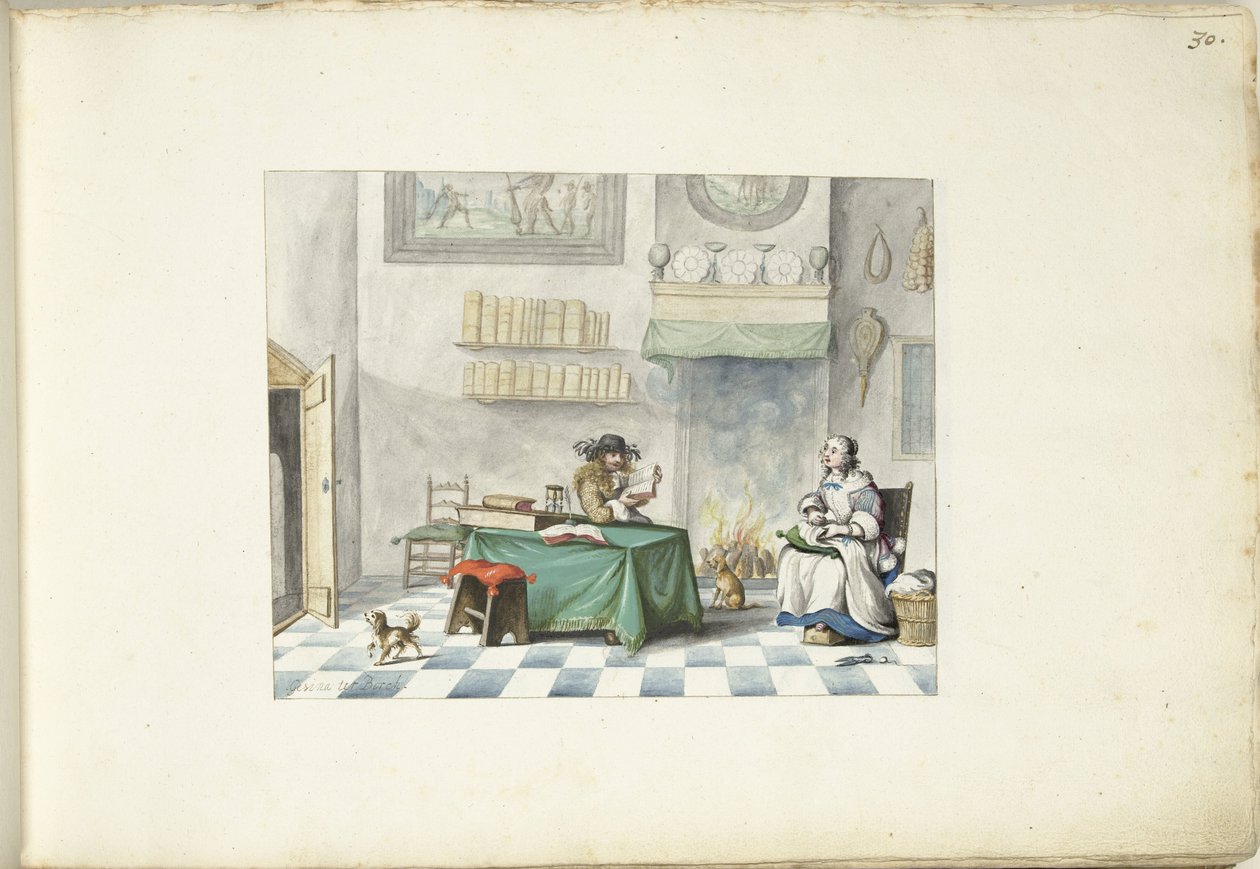 Homme lisant à une dame - Gesina ter Borch (signed by artist)