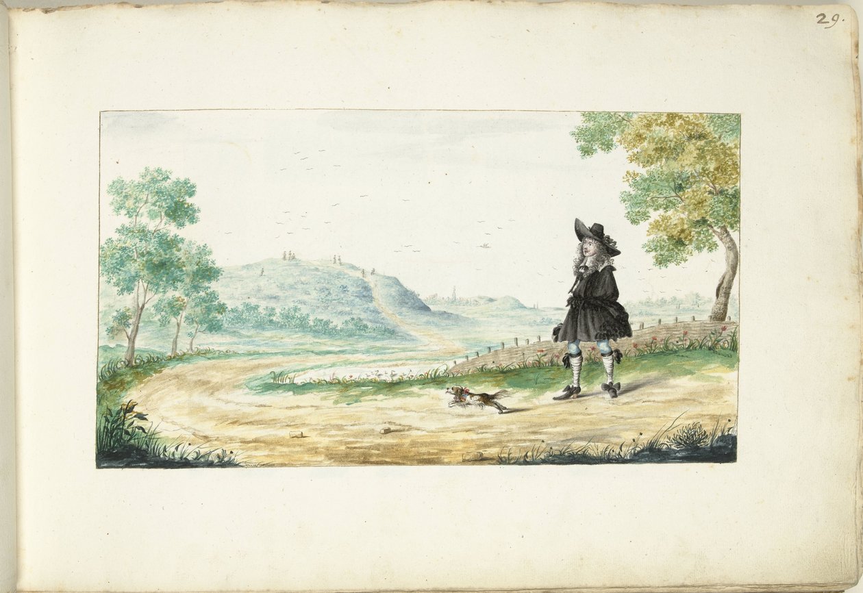 Homme marchant sur un chemin de campagne - Gesina ter Borch (signed by artist)